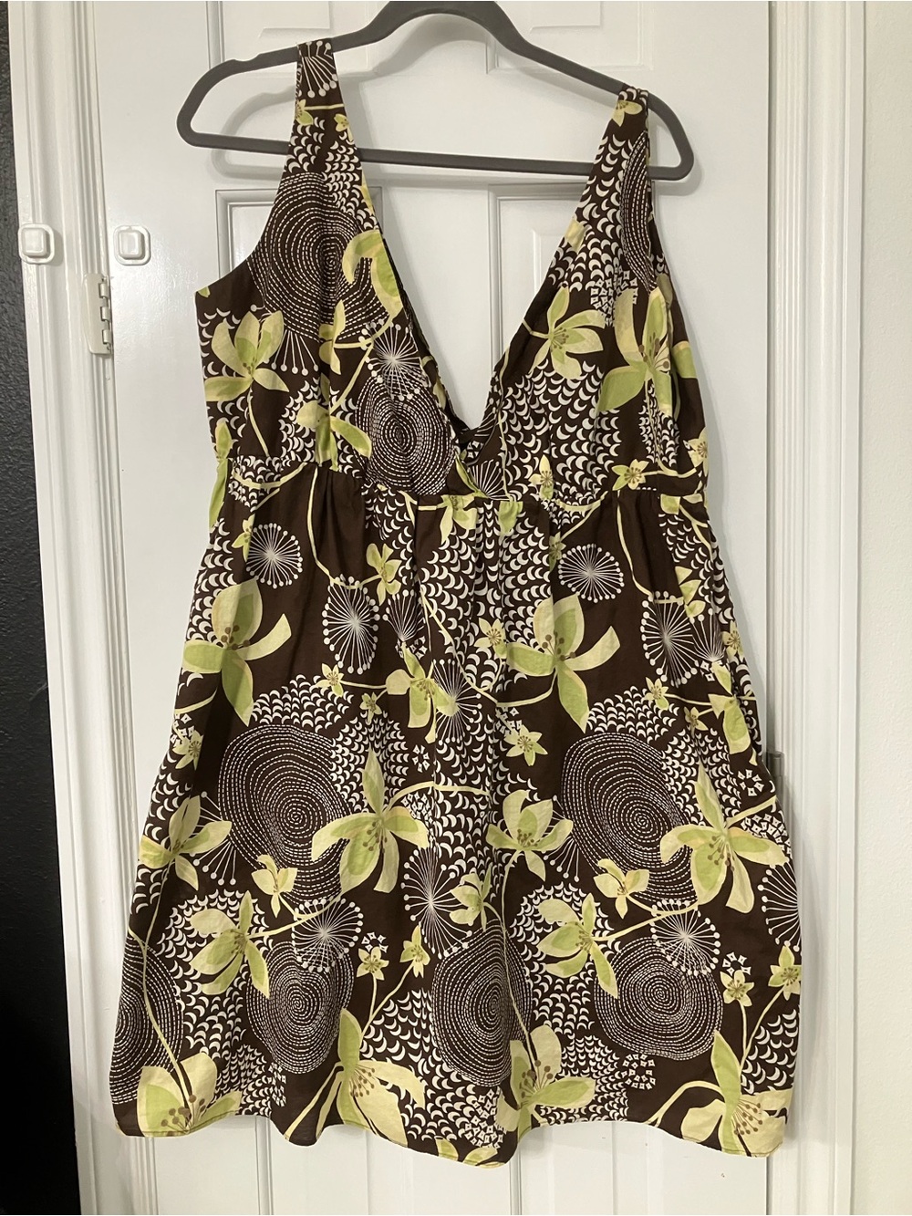 Old Navy Brown & Lime Floral V-Neck Midi Dress